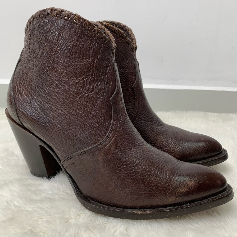 Allens Women's Western Cowgirl Brown Leather Side Zip Ankle Booties Size 10